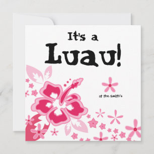 Luau Party Invitation Hibiscus Flower Pink Black