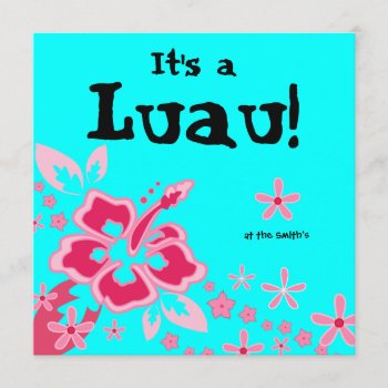 Luau Party Invitation Hibiscus Flower Pink Blue by WeddingShop88 at Zazzle