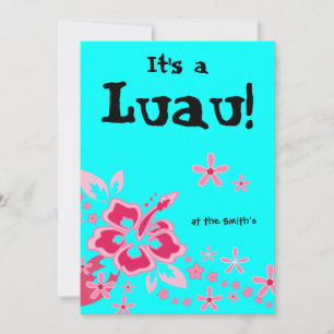 Luau Party Invitation Hibiscus Flower Pink Blue 2