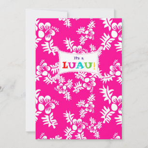 Luau Party Invitation Hibiscus Flower Pink White