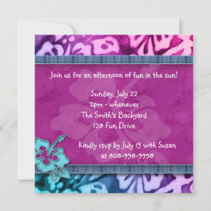 Luau Party Invitation Hibiscus Pink Blue