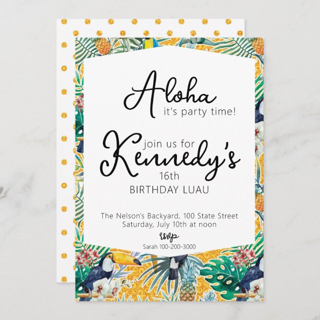 Luau Party Invitation | Toucans & Pineapple (Front/Back)