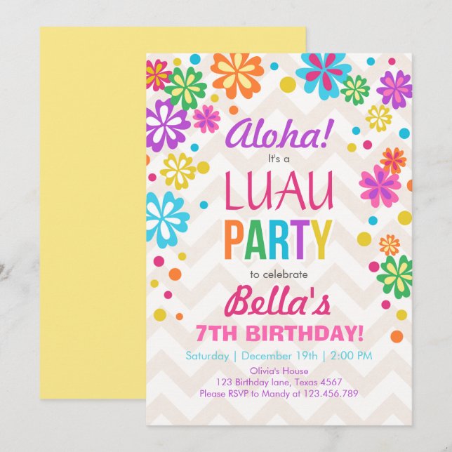 Luau party invitation Tropical Birthday Aloha (Front/Back)