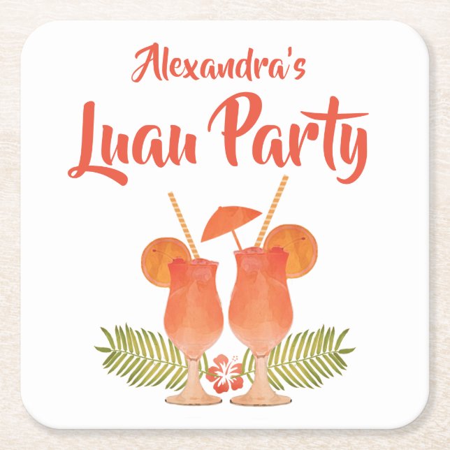 Luau Party, Luau, Tropical Drinks, Mai Tais Square Paper Coaster (Front)