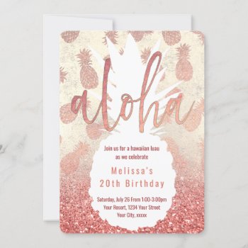 Luau Party Rose Gold Pineapples Decor Invitation by paesaggi at Zazzle