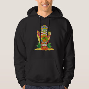 Luau Party Surfboard Polynesian Statue Tiki Mask H Hoodie