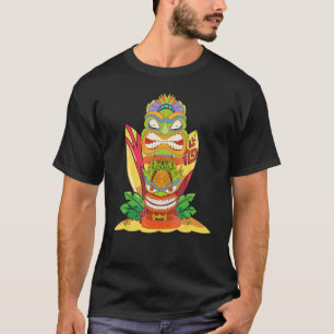 Luau Party Surfboard Polynesian Statue Tiki Mask H T-Shirt