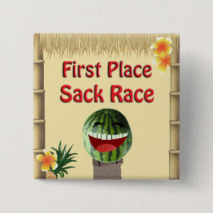 Luau Party Tiki Hut 1 Place Watermelon Sack Race 1 Pinback Button