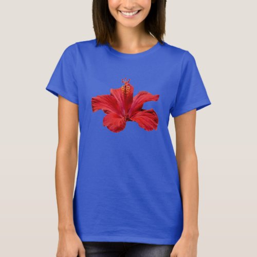 Luau Party Tropical Hawaiian Red Hibiscus Flower T_Shirt