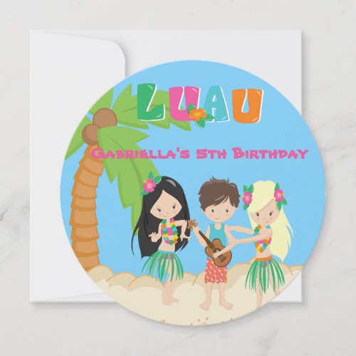 Luau Party With Palm Tree  Kids Round Invitation