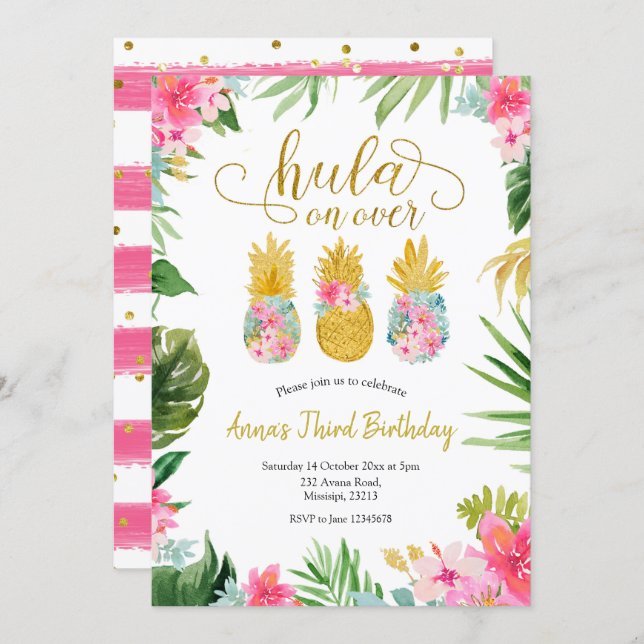 Luau Pineapple Girl Birthday Invitation (Front/Back)