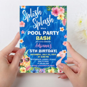 Luau Pineapple Hawaiian Birthday Pool Party Invitation
