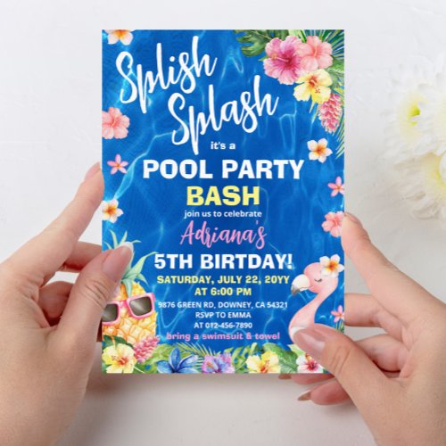 Luau Pineapple Hawaiian Birthday Pool Party Invitation