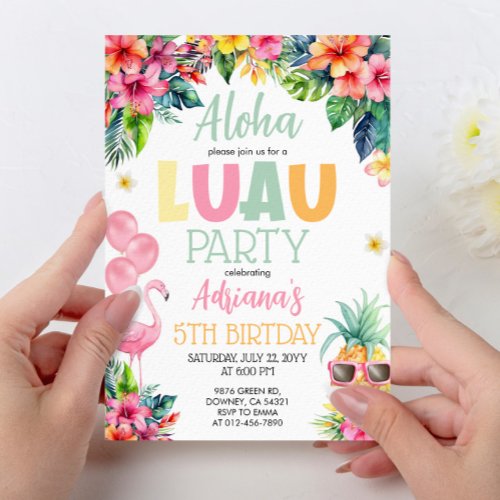 Luau Pineapple Hawaiian Girl Birthday Party Invitation