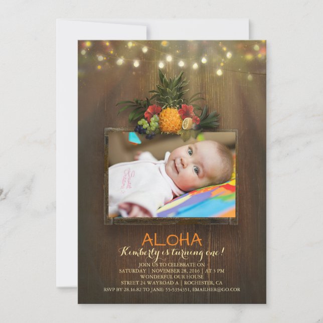 Luau Pineapple Tropical 1 Baby Birthday Photo Invitation (Front)