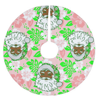 luau pink christmas hawaiian black santa hibiscus brushed polyester tree skirt