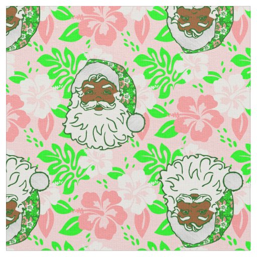 luau pink christmas hawaiian black santa hibiscus fabric