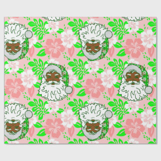 luau pink christmas hawaiian black santa hibiscus wrapping paper