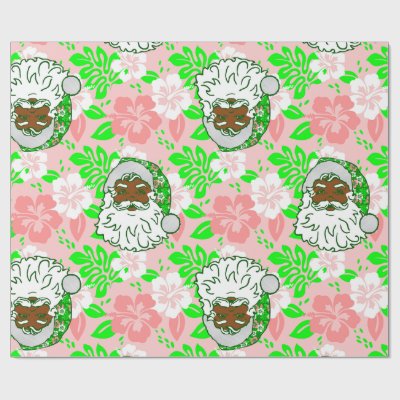 luau pink christmas hawaiian black santa hibiscus wrapping paper