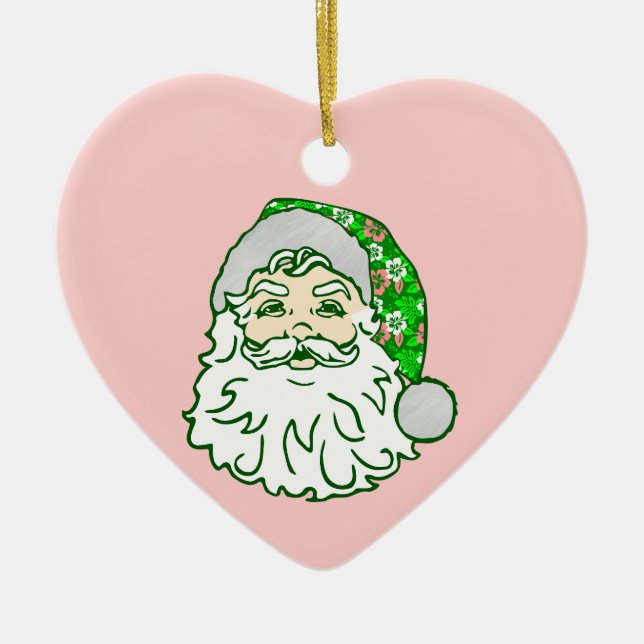  luau pink christmas hawaiian santa claus  ceramic ornament (Front)