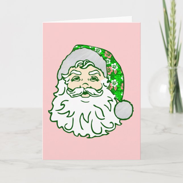 luau pink christmas hawaiian santa claus  holiday card (Front)