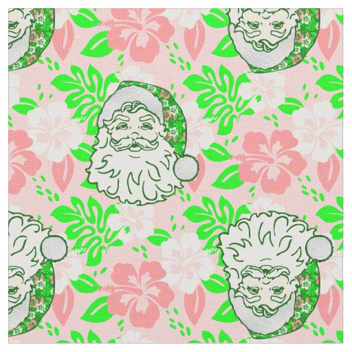  luau pink christmas hawaiian santa hibiscus  fabric