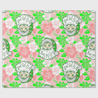  luau pink christmas hawaiian santa hibiscus  wrapping paper