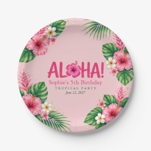 Luau Pink Tropical Aloha Birthday Paper Plates