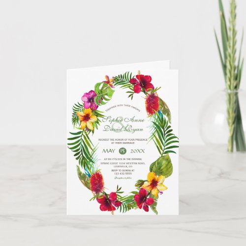 Luau Radiant Tropical Floral Wreath Wedding Invitation