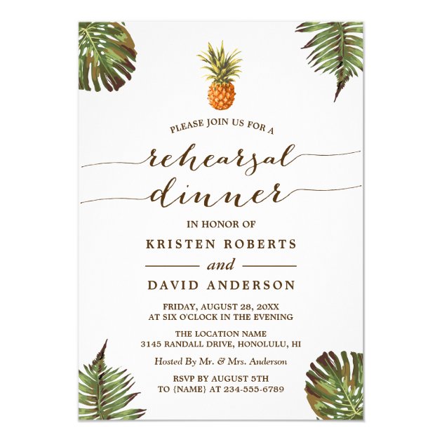 Luau Rehearsal Dinner | Tropical Leaves Pineapple Invitation