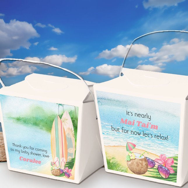 Luau Summer Beach Funny My Time Baby Shower Favor Boxes (Fun Mai Tai / My Time tropical beach theme from my Baby on Board baby shower collection)
