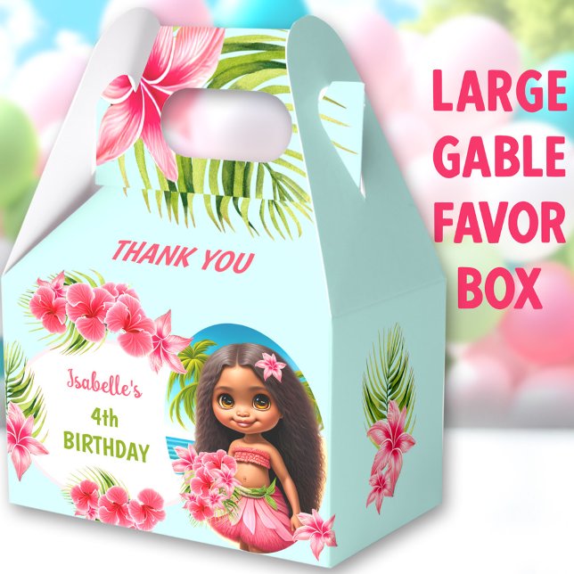 Luau Summer Birthday Tropical Beach Girl Large Favor Boxes (Luau Tropical Large Gable Favor Boxes - You can choose from 3 sizes of these gable favor boxes)