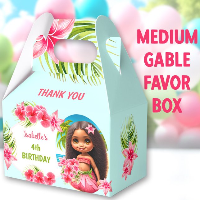 Luau Summer Birthday Tropical Beach Girl Medium Favor Boxes (Luau Tropical Medium Gable Favor Boxes - You can choose from 3 sizes of these gable favor boxes)