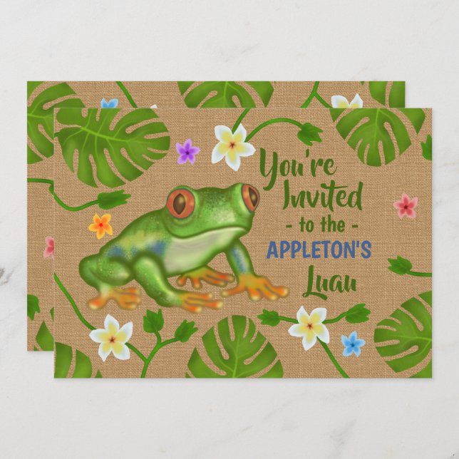Luau Summer Party Tropical Frog Hawaiian Beach Fun Invitation (Front/Back)