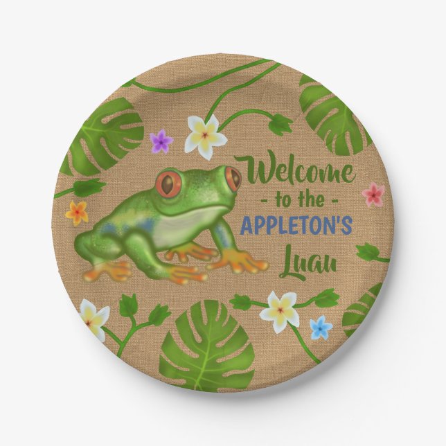 Luau Summer Party Tropical Frog Hawaiian Beach Fun Paper Plates (Front)