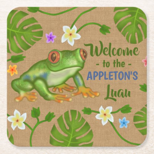 Luau Summer Party Tropical Frog Hawaiian Beach Fun Square Paper Coaster