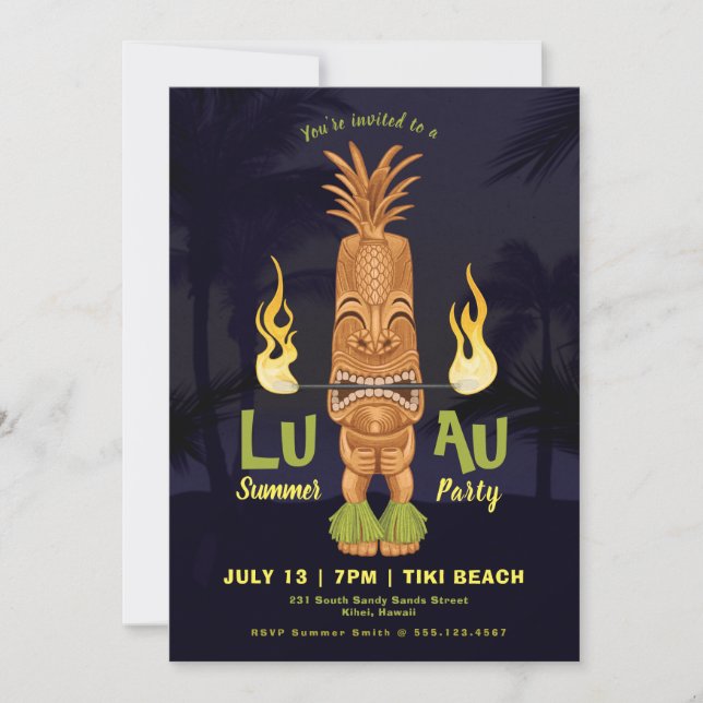 Luau Summer Tiki Birthday Event Party Invite (Front)