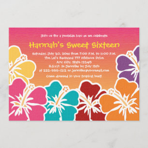 Luau Sweet Sixteen Birthday Party Invitations