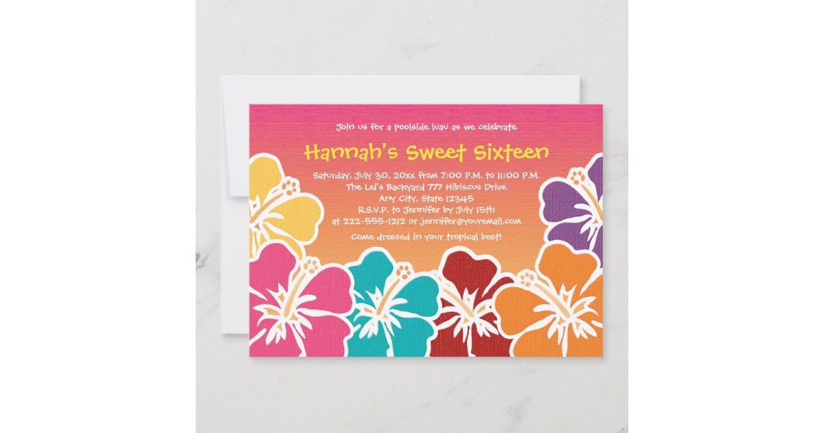 Luau Sweet Sixteen Birthday Party Invitations