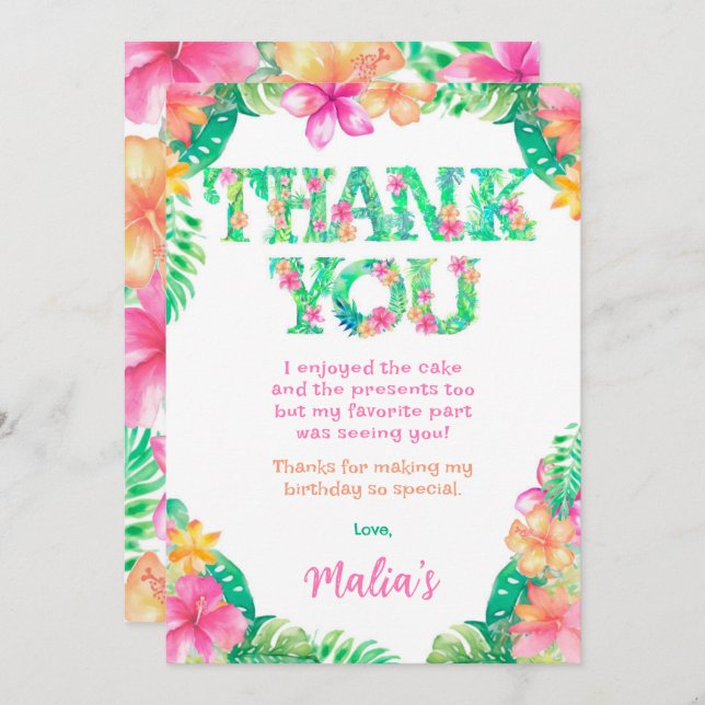 Luau Thank You Card (Front/Back)
