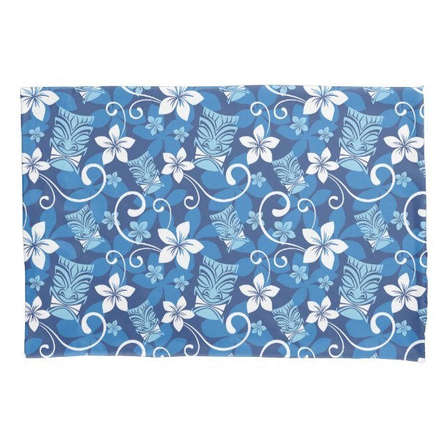 LUAU TIKI (BRIGHT BLUE) PILLOW CASE (Front-Left)
