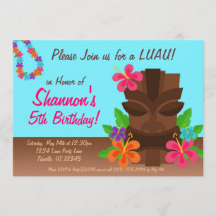 Luau Tiki Man and Flowers Birthday Party Invitation