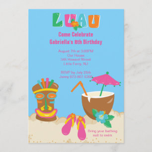 Luau Tiki On the Beach Birthday Invitation
