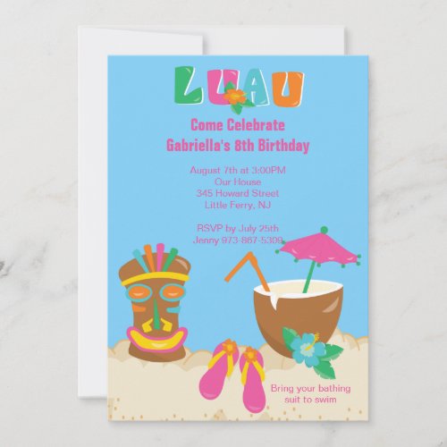Luau Tiki On the Beach Birthday Invitation