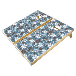 LUAU TIKI PATTERN (BLUE) CORNHOLE SET