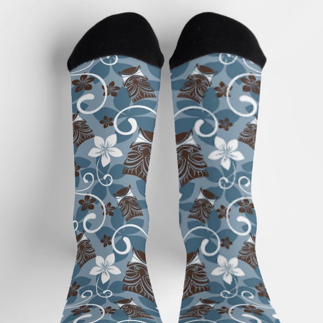 LUAU TIKI PATTERN (BLUE) SOCKS (Top)