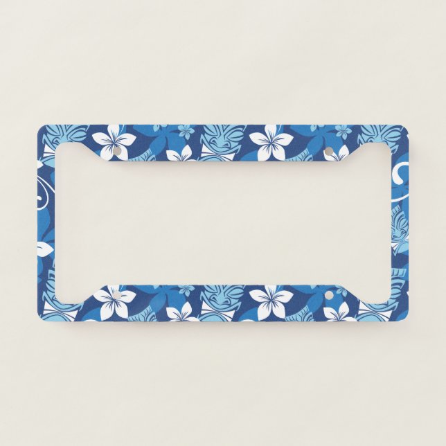 LUAU TIKI PATTERN (BRIGHT BLUE) LICENSE PLATE FRAME (Front)