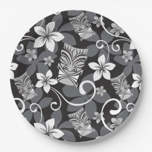 LUAU TIKI PATTERN (CHARCOAL) PAPER PLATES