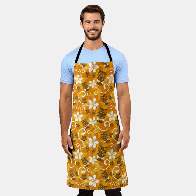 LUAU TIKI PATTERN (ORANGE) APRON (Worn)