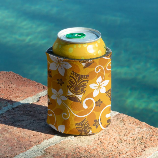 LUAU TIKI PATTERN (ORANGE) CAN COOLER (In Situ Pool)